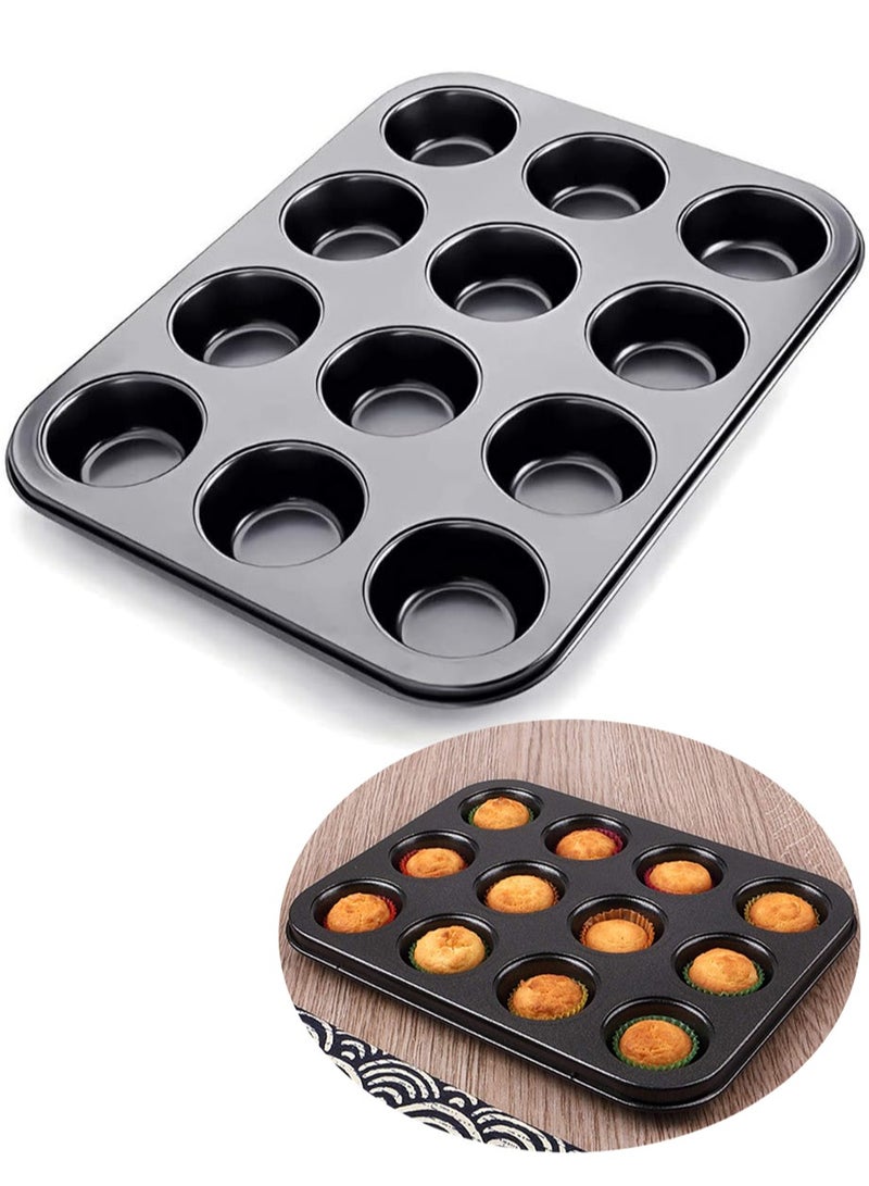 Bukela Cake Bakeware Mould, Carbon Steel Muffin Pan, 12 Cavity Bakeware Non-Stick Cake Baking Pan, Mini Pie Pans, Carbon Steel Muffin Tray, Standard Baking Pan Mold for Oven Baking - Image 1