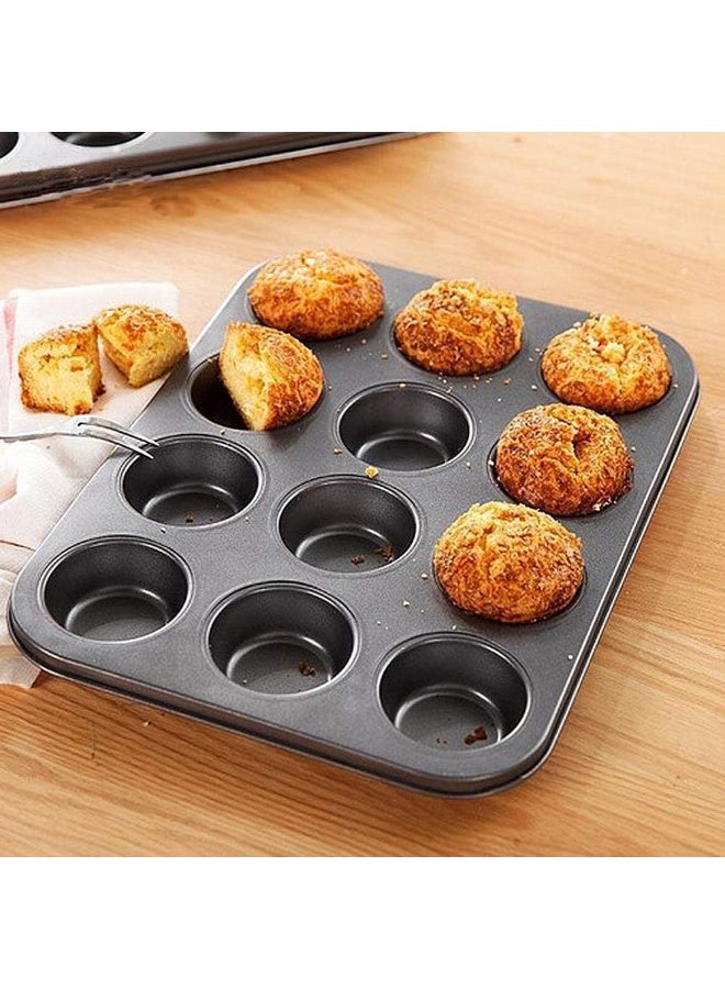 Bukela Cake Bakeware Mould, Carbon Steel Muffin Pan, 12 Cavity Bakeware Non-Stick Cake Baking Pan, Mini Pie Pans, Carbon Steel Muffin Tray, Standard Baking Pan Mold for Oven Baking - Image 4