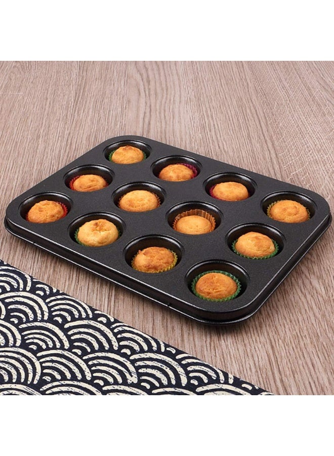 Bukela Cake Bakeware Mould, Carbon Steel Muffin Pan, 12 Cavity Bakeware Non-Stick Cake Baking Pan, Mini Pie Pans, Carbon Steel Muffin Tray, Standard Baking Pan Mold for Oven Baking - Image 2