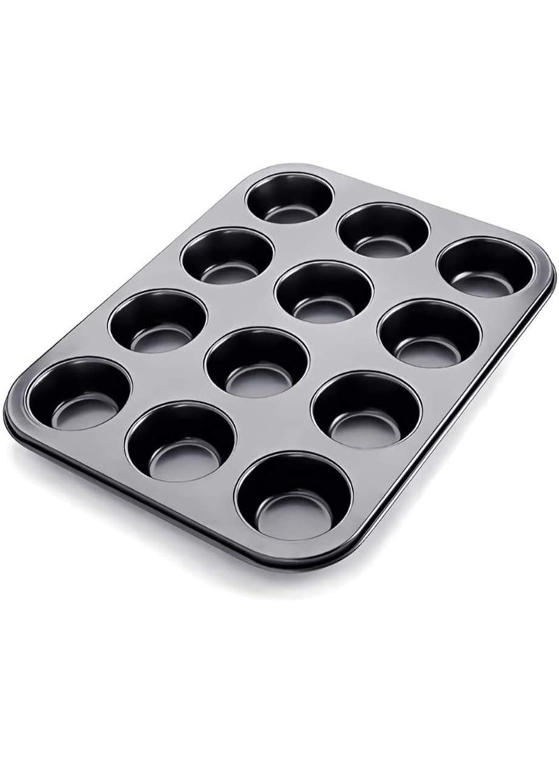 Bukela Cake Bakeware Mould, Carbon Steel Muffin Pan, 12 Cavity Bakeware Non-Stick Cake Baking Pan, Mini Pie Pans, Carbon Steel Muffin Tray, Standard Baking Pan Mold for Oven Baking - Image 5