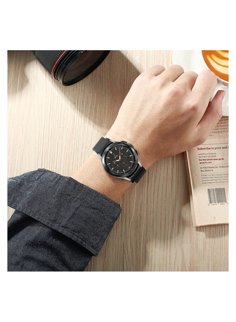 SOLARAE 2 Packs No Gap Metal Bands Compatible with Samsung Galaxy Watch 4 Band 40mm 44mm/ for Galaxy Watch 4 Classic Band 42mm 44mm, Milanese Loop Stainless Steel Magnetic Strap for Men Women, Black/Silver - Image 4