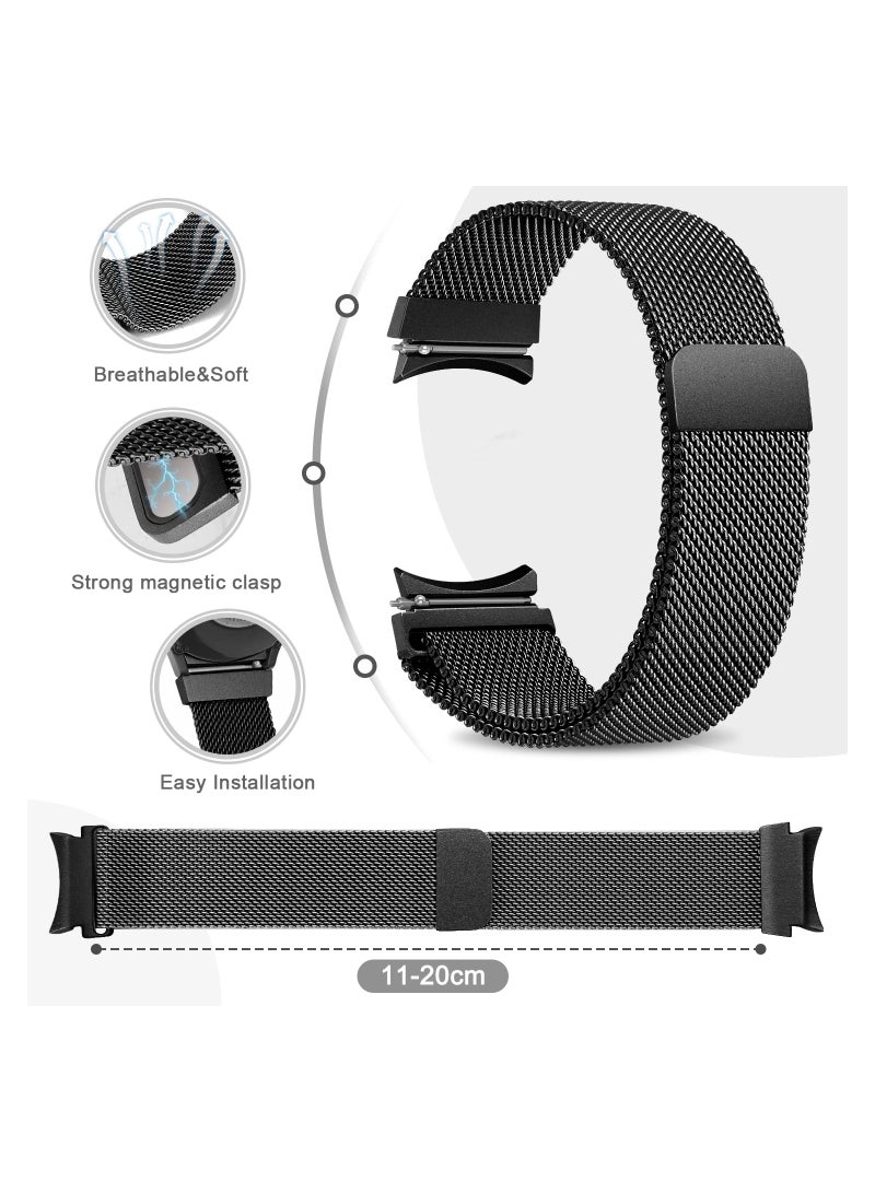SOLARAE 2 Packs No Gap Metal Bands Compatible with Samsung Galaxy Watch 4 Band 40mm 44mm/ for Galaxy Watch 4 Classic Band 42mm 44mm, Milanese Loop Stainless Steel Magnetic Strap for Men Women, Black/Silver - Image 3