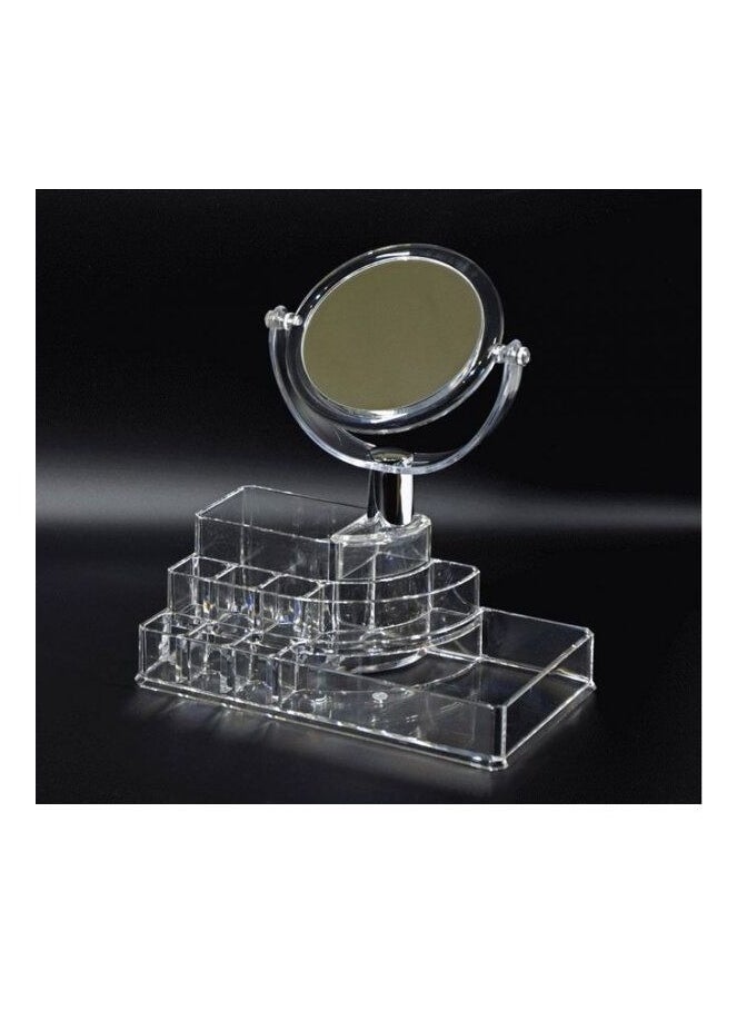 Generic - Makeup Organizer with 5X Magnifying Mirror Acrylic Vanity Mirror Tabletop Cosmetic Lipstick Organizer and Brush Holder for Bedroom and Bathroom - Image 1
