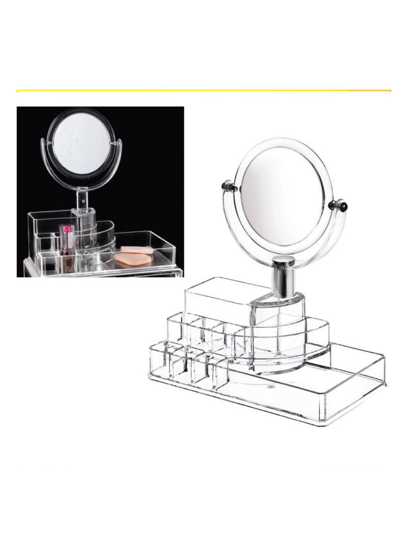 Generic - Makeup Organizer with 5X Magnifying Mirror Acrylic Vanity Mirror Tabletop Cosmetic Lipstick Organizer and Brush Holder for Bedroom and Bathroom - Image 1