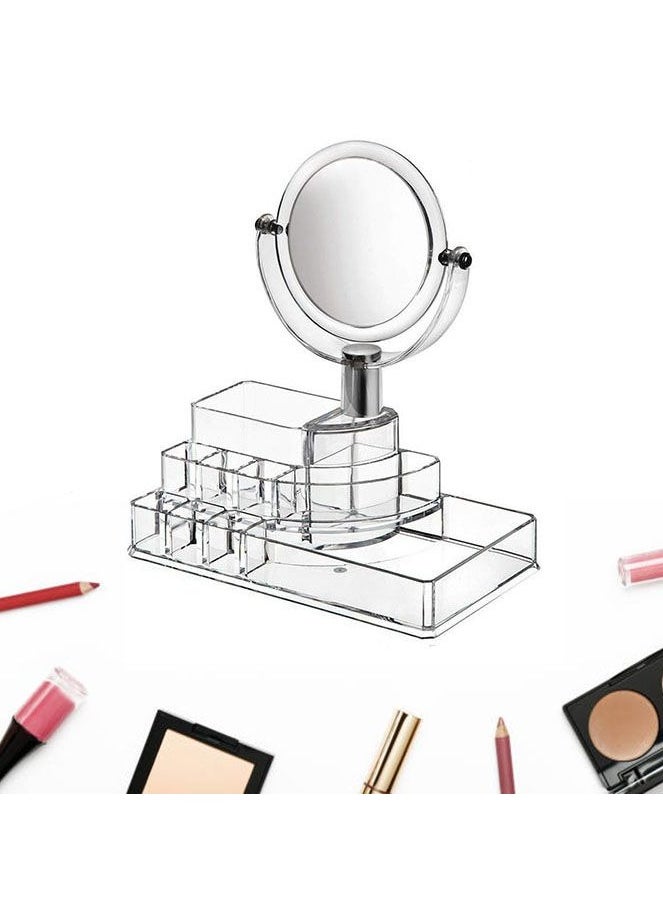 Generic - Makeup Organizer with 5X Magnifying Mirror Acrylic Vanity Mirror Tabletop Cosmetic Lipstick Organizer and Brush Holder for Bedroom and Bathroom - Image 1
