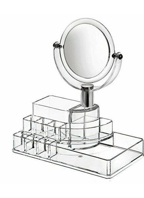 Makeup Organizer with 5X Magnifying Mirror Acrylic Vanity Mirror Tabletop Cosmetic Lipstick Organizer and Brush Holder for Bedroom and Bathroom