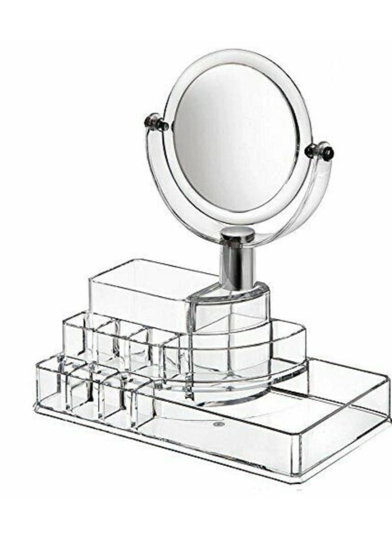 Generic - Makeup Organizer with 5X Magnifying Mirror Acrylic Vanity Mirror Tabletop Cosmetic Lipstick Organizer and Brush Holder for Bedroom and Bathroom - Image 1