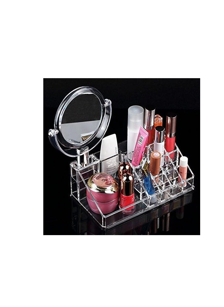 Generic - Makeup Organizer with 5X Magnifying Mirror Acrylic Vanity Mirror Tabletop Cosmetic Lipstick Organizer and Brush Holder for Bedroom and Bathroom - Image 1