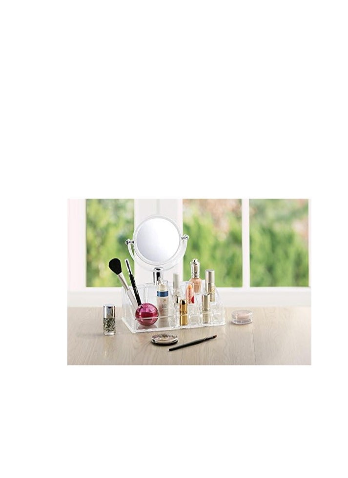 Generic - Makeup Organizer with 5X Magnifying Mirror Acrylic Vanity Mirror Tabletop Cosmetic Lipstick Organizer and Brush Holder for Bedroom and Bathroom - Image 1