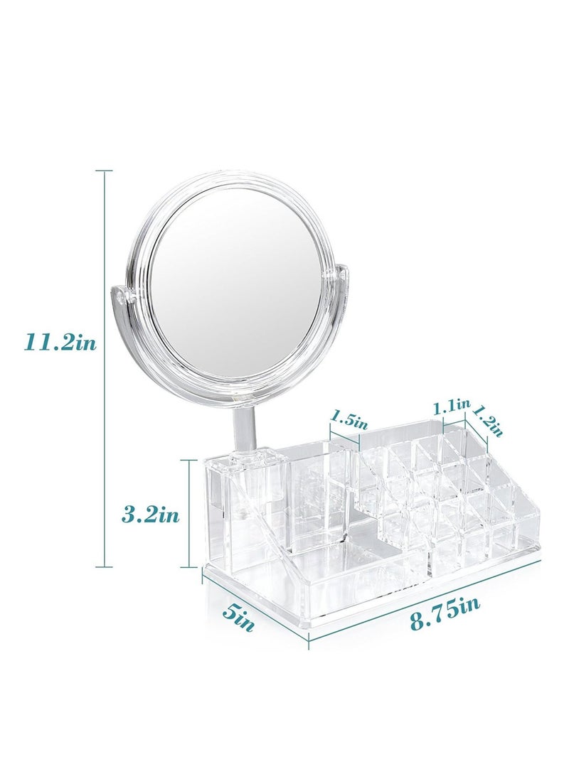 Generic - Makeup Organizer with 5X Magnifying Mirror Acrylic Vanity Mirror Tabletop Cosmetic Lipstick Organizer and Brush Holder for Bedroom and Bathroom - Image 1
