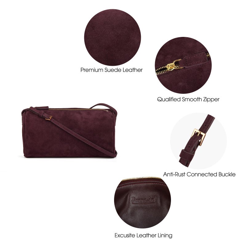DONNAIN Premium Suede Leather Crossbody Purses for Women, Small Shoulder Bag with Adjustable Strap and Crossbody Hobo Bag (Burgundy) - Image 5