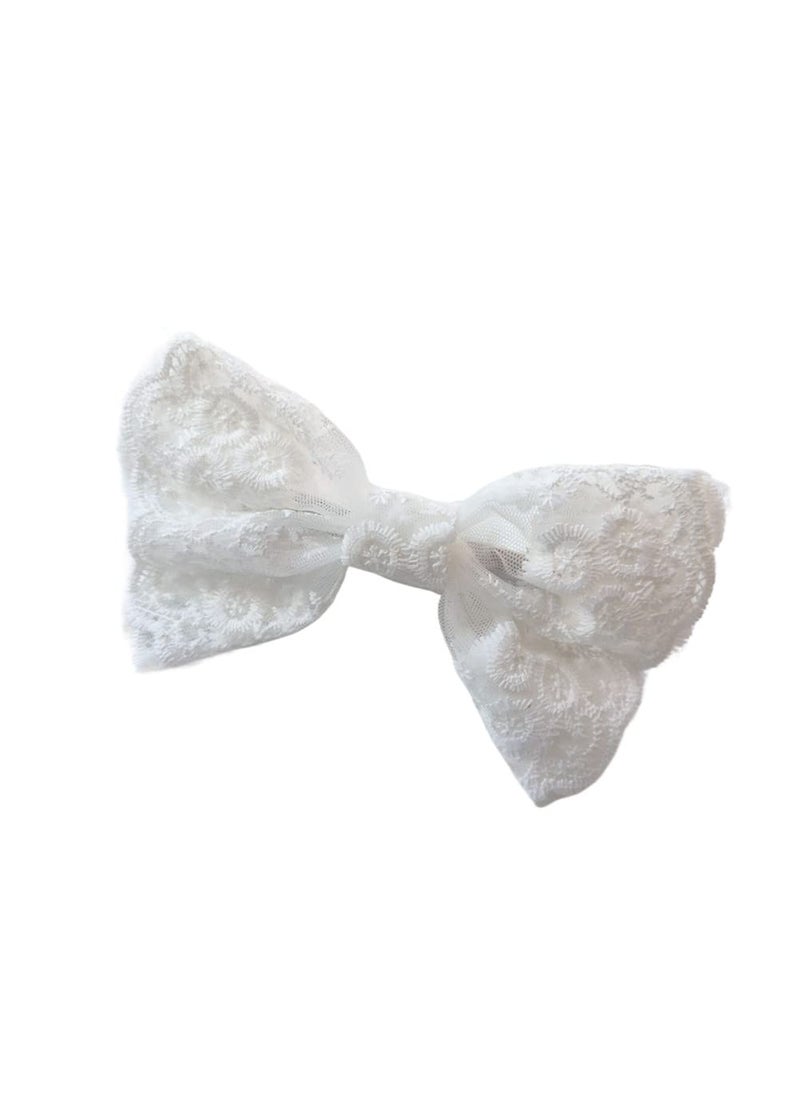 Honkenda White Large Lace Bow Hair Clip for Women Romantic Flower Dot Mesh Clip Hairpin Spring Hair Pins for Wedding Party Valentines Day Date Birthday Gift Decor 