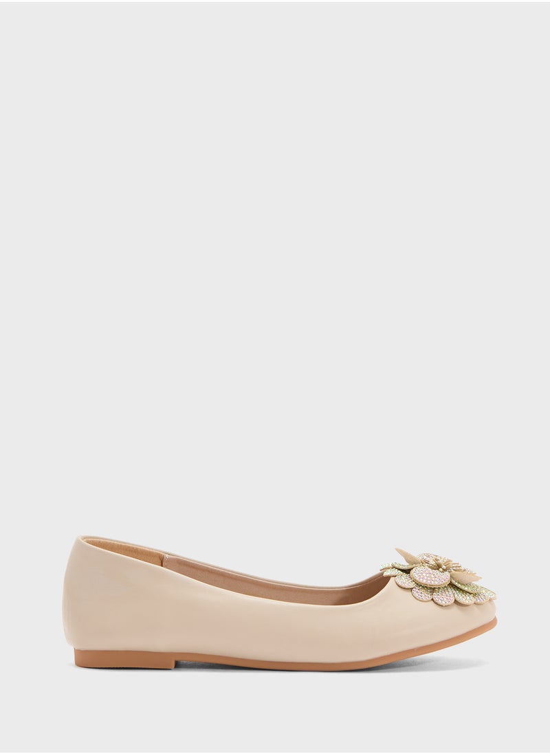 ELLA Oversized Diamante Floral Trim Ballerina  - Image 1