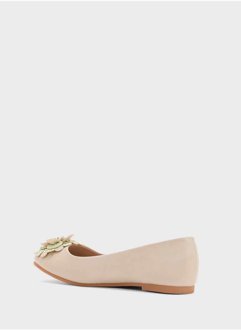 ELLA Oversized Diamante Floral Trim Ballerina  - Image 3