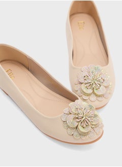 ELLA Oversized Diamante Floral Trim Ballerina  - Image 4