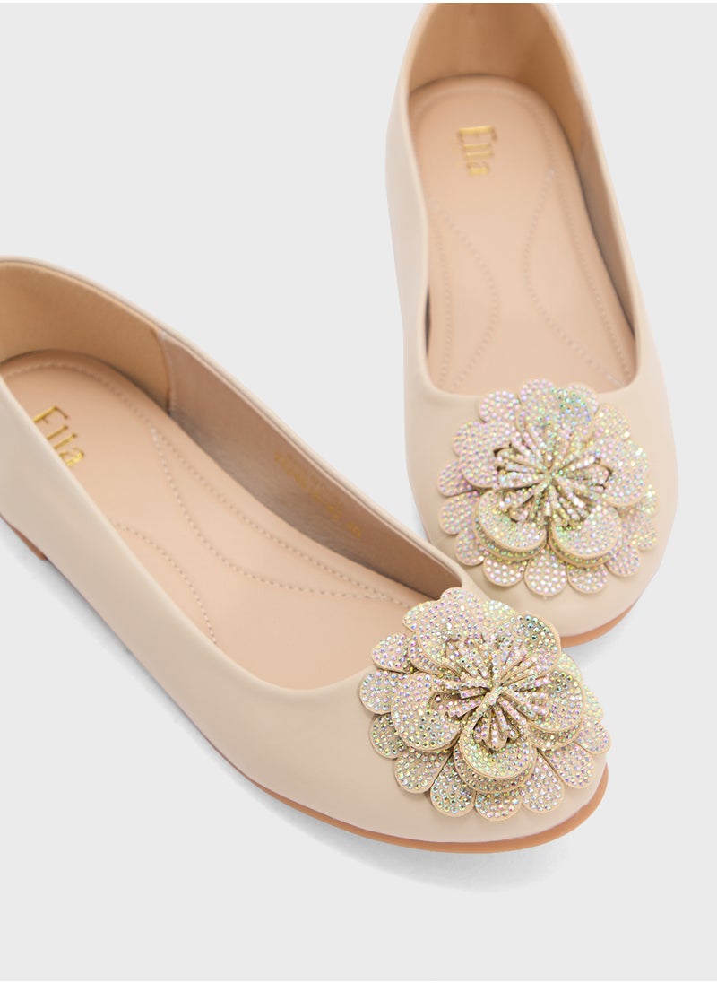 ELLA Oversized Diamante Floral Trim Ballerina  - Image 4