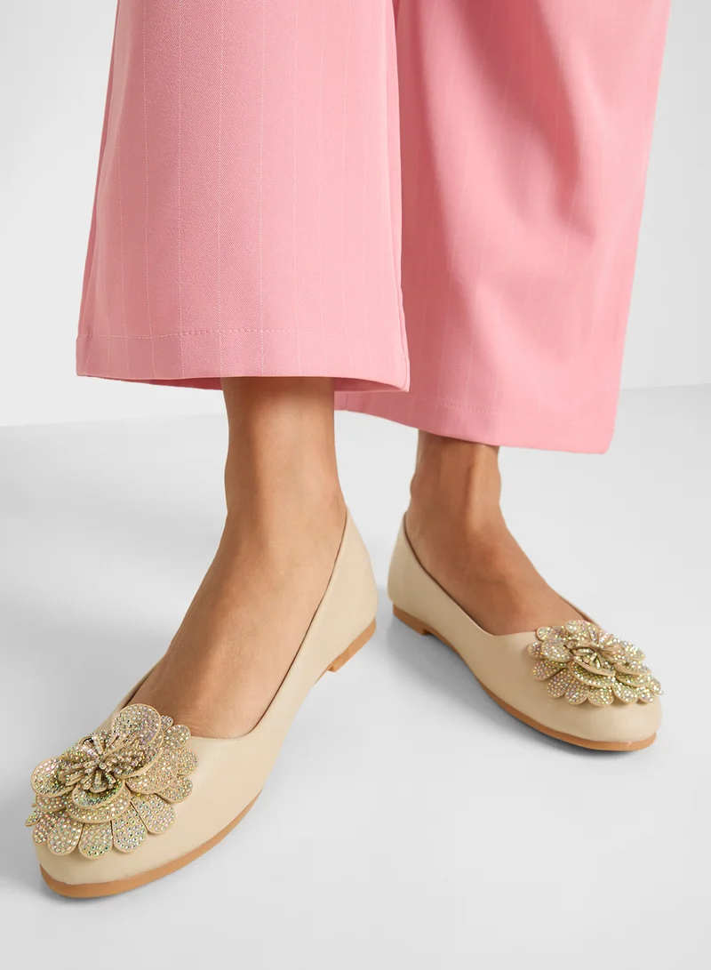ELLA Oversized Diamante Floral Trim Ballerina
