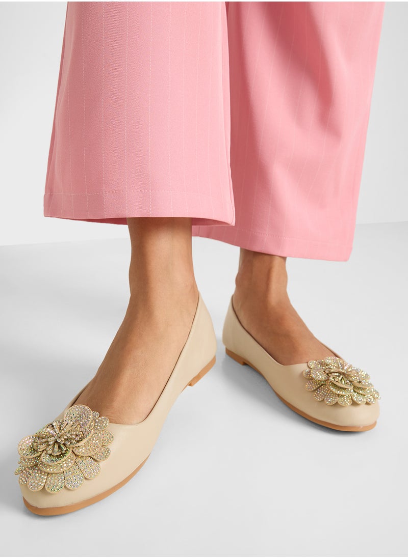 ELLA Oversized Diamante Floral Trim Ballerina  - Image 5