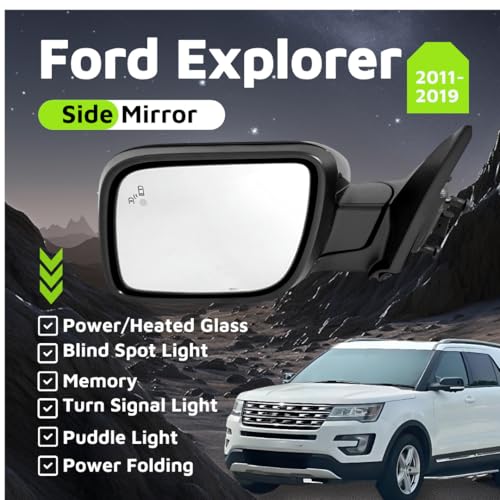 VMDCcdz Driver Side Mirror Compatible with Ford Explorer 20112019 with Blind Spot Light Turn Signal Light Puddle Light Heated Power Glass Power Folding with Memory 14 Pins Replace GB5Z17683 - Image 3