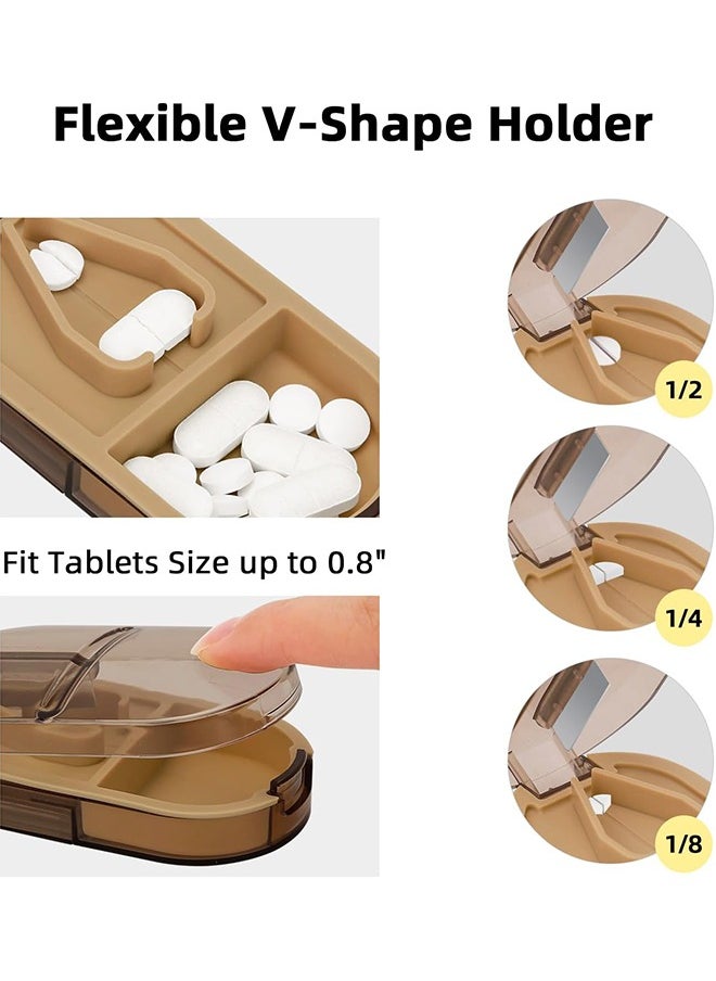 HY Pill Cutter, Portable Pill Splitter 2-in-1 Pill Case with Stainless Steel Blade, for Vitamins Tablets, Cut Pills in 1/2, 1/4 with Mini Pill Organizer Compartment – Transparent Brown  - Image 4