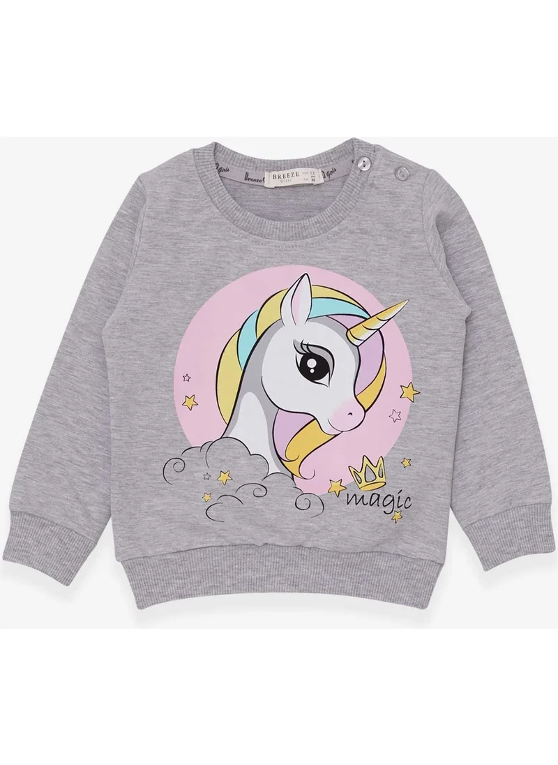 Breeze Girl Child Sweatshirt Printed Unicorn 1.5-5 Years, Gray Melange
