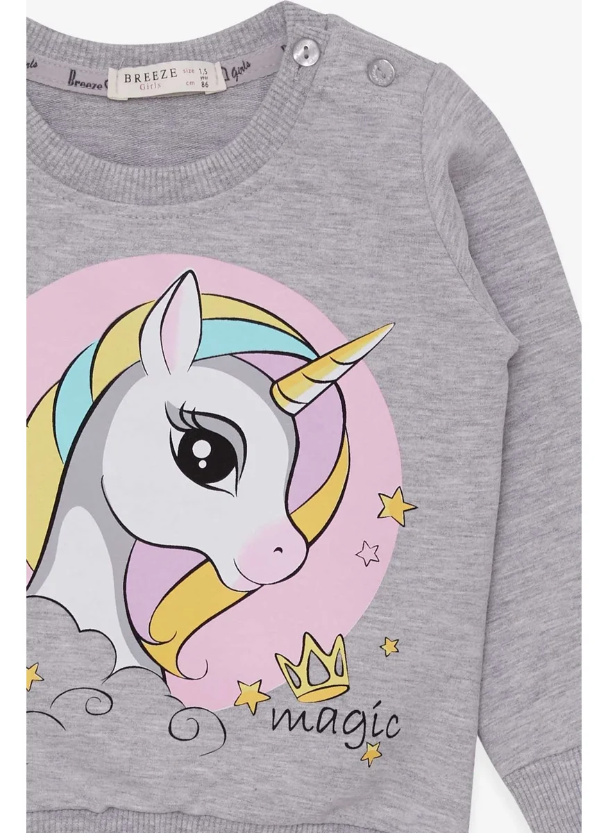 Breeze Girl Child Sweatshirt Printed Unicorn 1.5-5 Years, Gray Melange