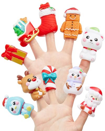 AQKILO Christmas Finger Puppet Set Christmas Puppet Show Theater Props Educational Bath Toys - Image 1