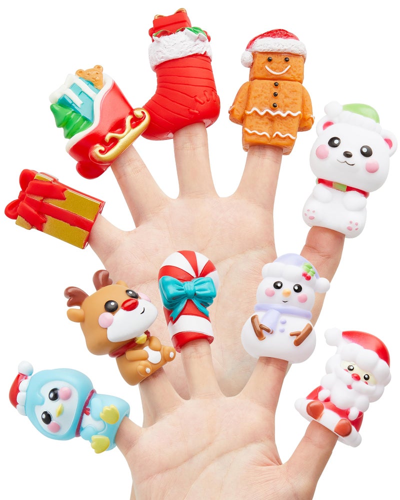 AQKILO Christmas Finger Puppet Set Christmas Puppet Show Theater Props Educational Bath Toys - Image 3
