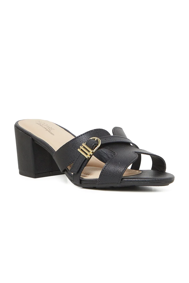 MODARE MODARE Mid Heel Sandals for Ladies – BLACK Sandals with Slip On | Comfortable PU Upper & TPR Sole