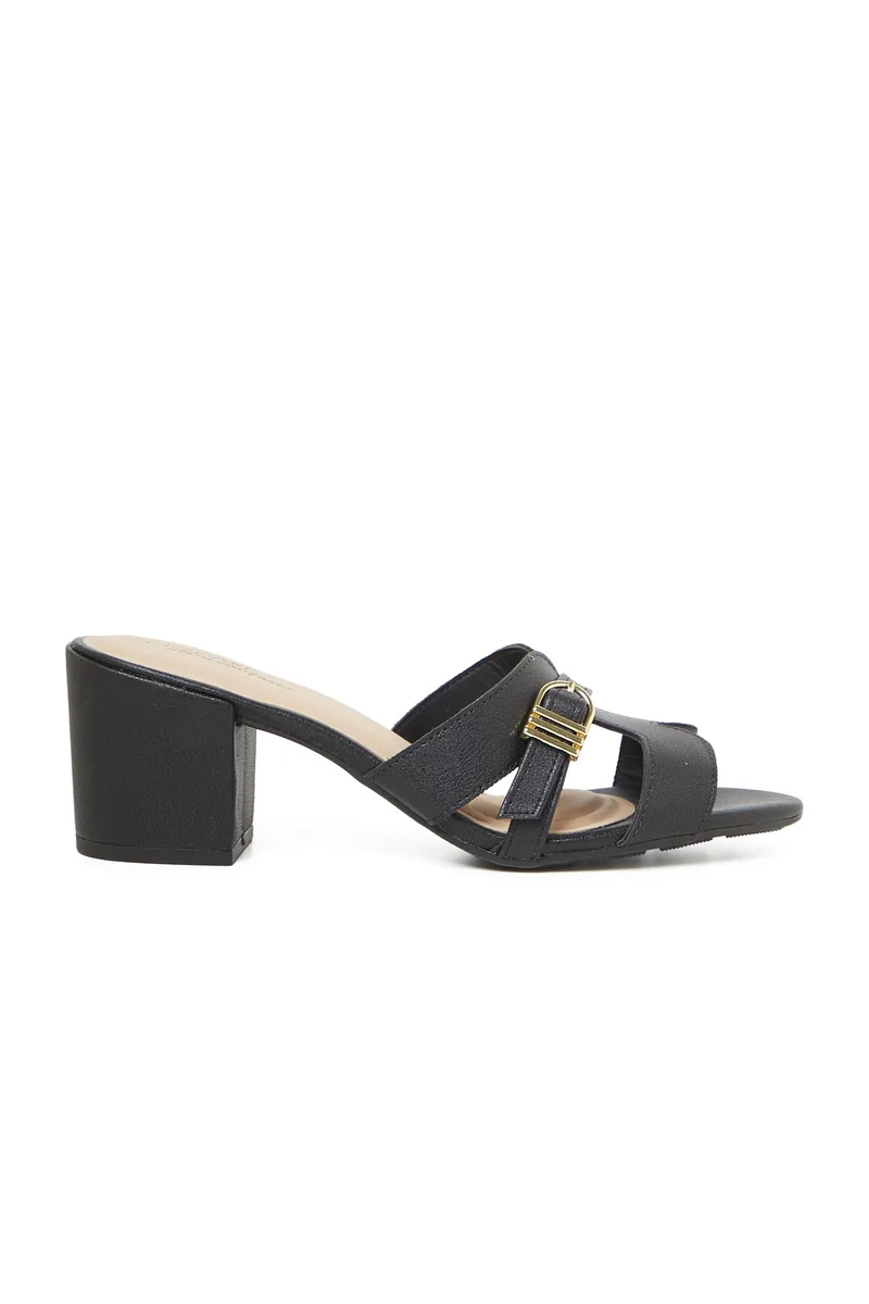 MODARE MODARE Mid Heel Sandals for Ladies – BLACK Sandals with Slip On | Comfortable PU Upper & TPR Sole