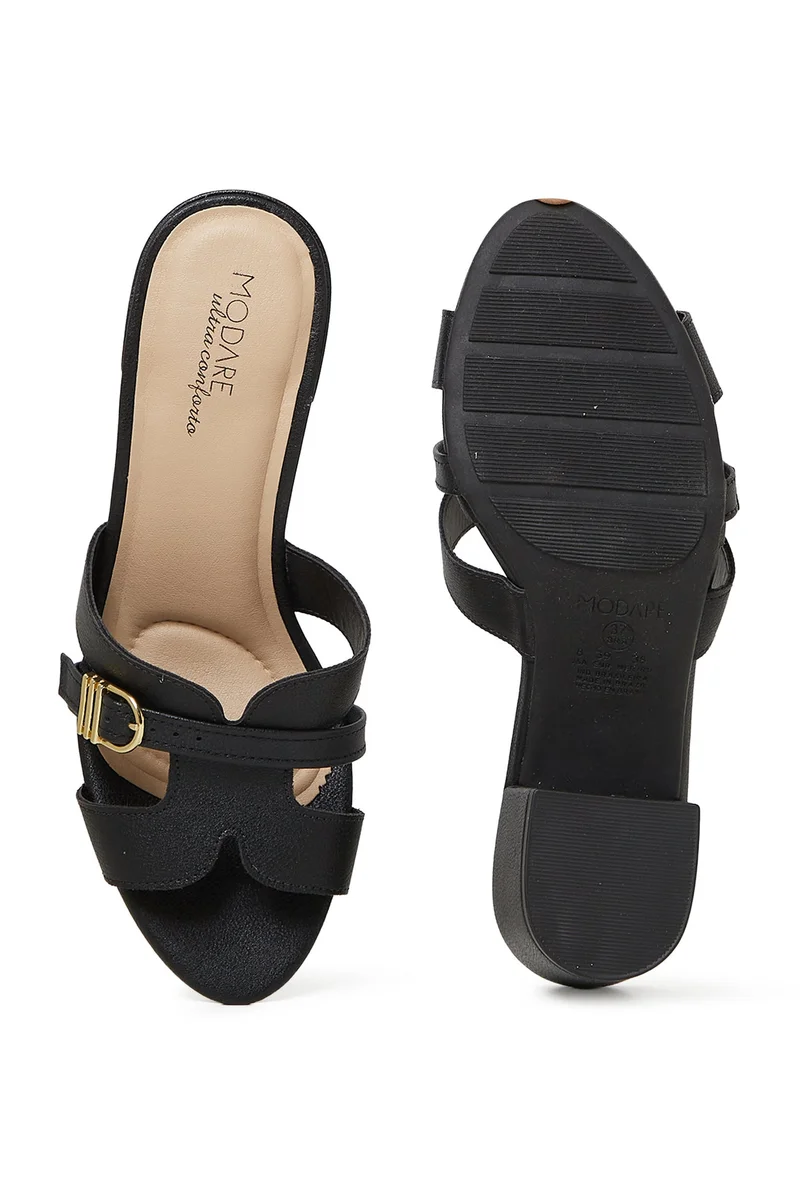 Modare  MODARE Mid Heel Sandals for Ladies – BLACK Sandals with Slip On | Comfortable PU Upper & TPR Sole for Women | Best Price UAE