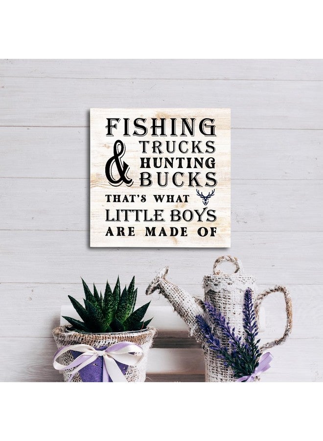 SUSZDOU Wood Plaque Table Art Sign, 6.2*6.2inch - Nursery Table Decor for Baby Boys, Sportsman Wood Sign, Fishing Trucks Hunting Bucks: That's What Little Boys are Made Of - Image 5