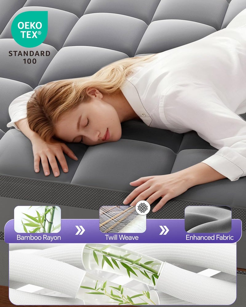 ChiXpace Dual Layer 5 Inch Memory Foam Mattress Topper King - 3 Inch Pillow Top Mattress Pad and 2 Inch Gel Memory Foam, 7-Zone Egg Crate Mattress Topper (Gray) - Image 5