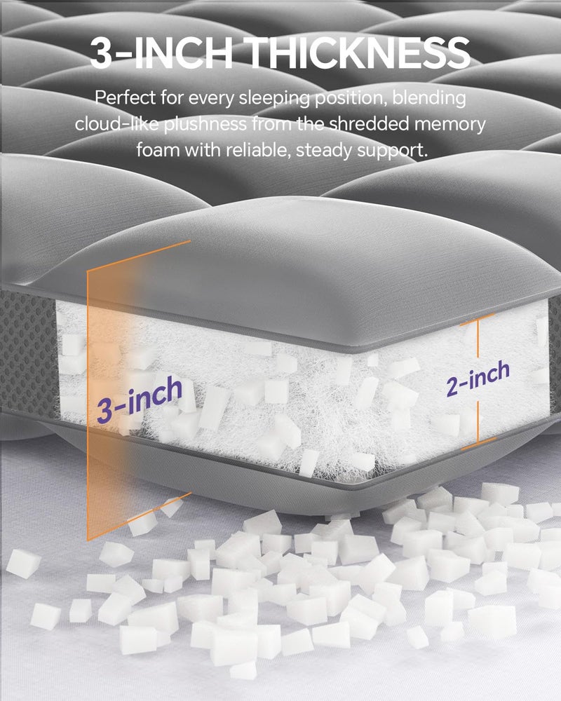 ChiXpace Dual Layer 5 Inch Memory Foam Mattress Topper King - 3 Inch Pillow Top Mattress Pad and 2 Inch Gel Memory Foam, 7-Zone Egg Crate Mattress Topper (Gray) - Image 2