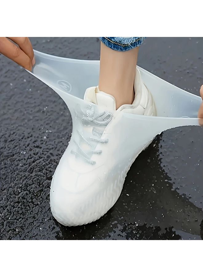 White Waterproof Non Slip Shoe Covers Transparent Foldable All Weather Foot Protection - Image 2