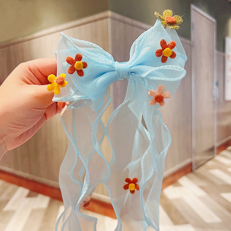Generic Ultra-fairy Butterfly Knot Hair Accessories Girls Tassel Hairband Pearl Bowknot Clip Children Hair Accessories Cloth Hairpin 1085E blue long ribbon bow