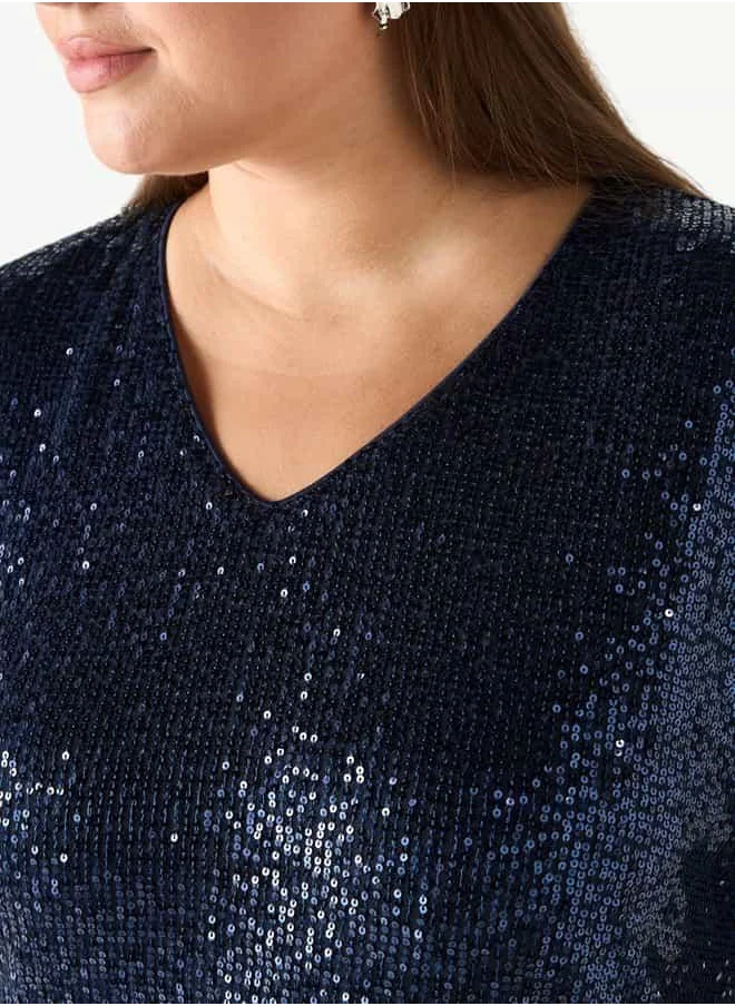 Ulla Popken Plus Size Ulla Popken Embellished Top with V-neck