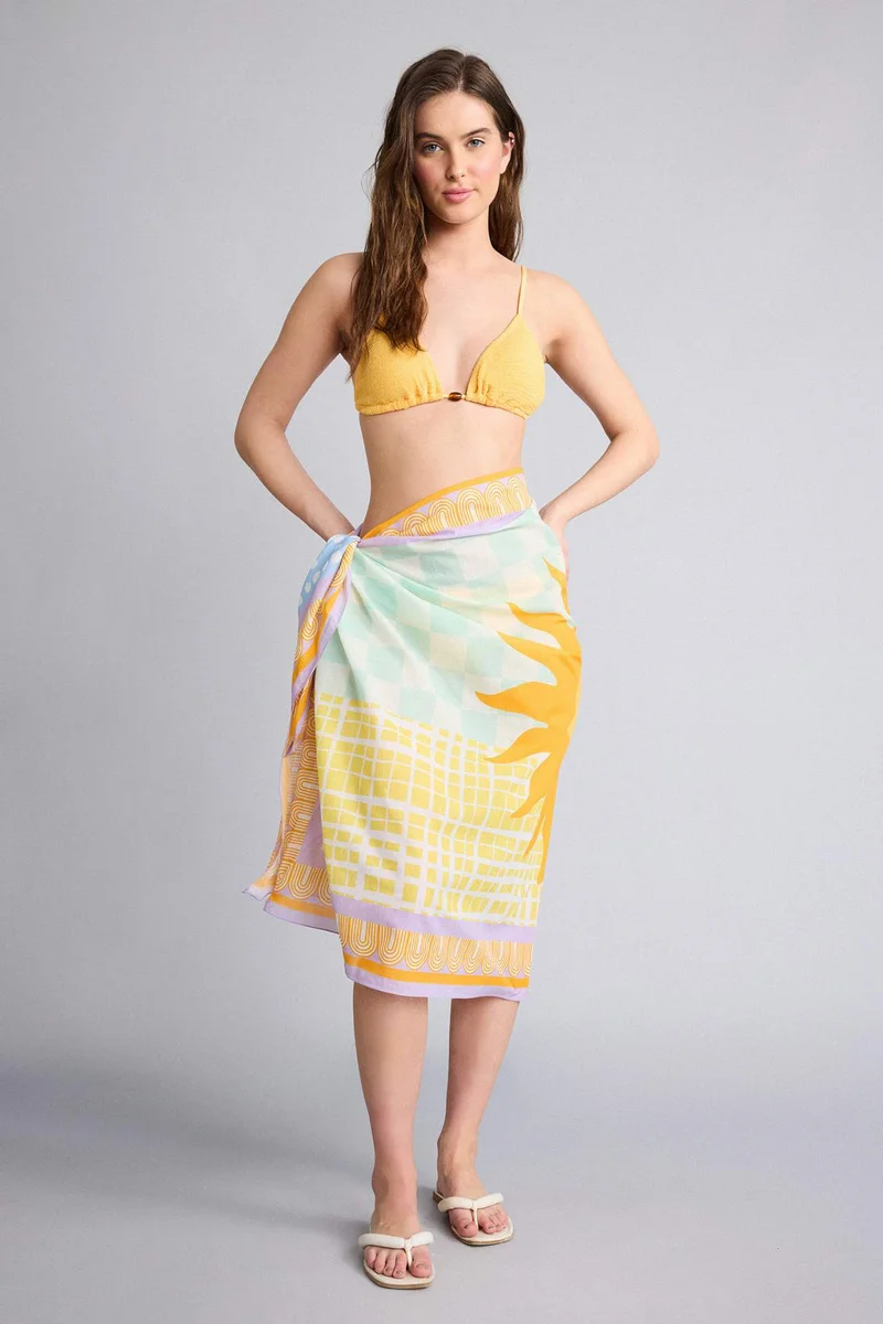 ديفاكتو Regular Fit Palm Tree Patterned Cotton Pareo