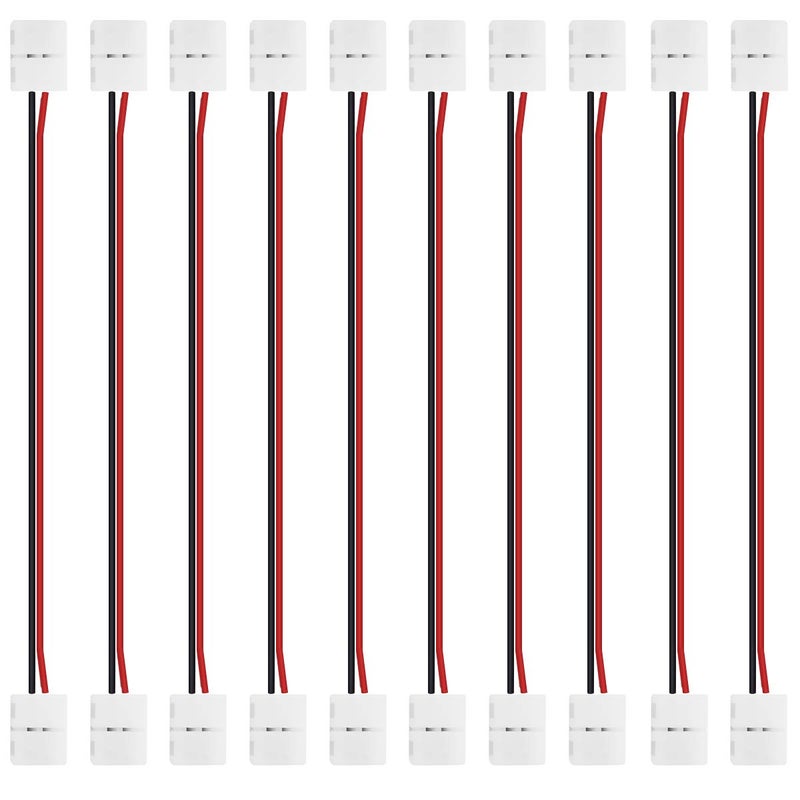 LightingWill 10pcsPack Strip to Strip with Wire Solderless Snap Down 2Pin Conductor LED Strip Connector for 8mm Wide 3528 2835 Single Color Flex LED Strips