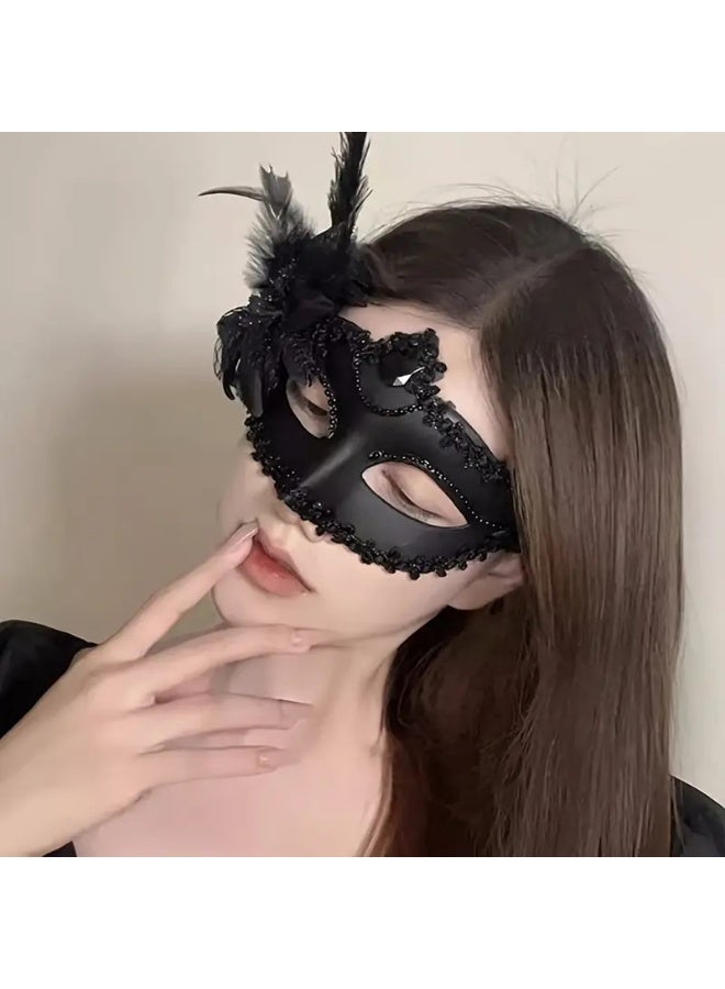 Women's Half-Face Lace Feather Mask for Masquerade Parties, an Elegant Costume Accessory. - Image 3