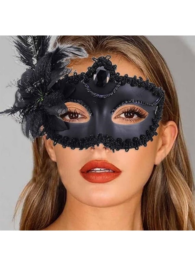 Women's Half-Face Lace Feather Mask for Masquerade Parties, an Elegant Costume Accessory. - Image 4