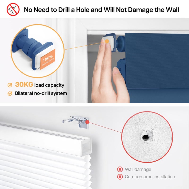 LazBlinds No Drill Blinds for Indoor Windows, Blackout Roller Shades, Cordless Window Blackout Blinds, Thermal Insulated Fabric UV Protection for Home and Office, 20" W x 48" H, Navy Blue - Image 2