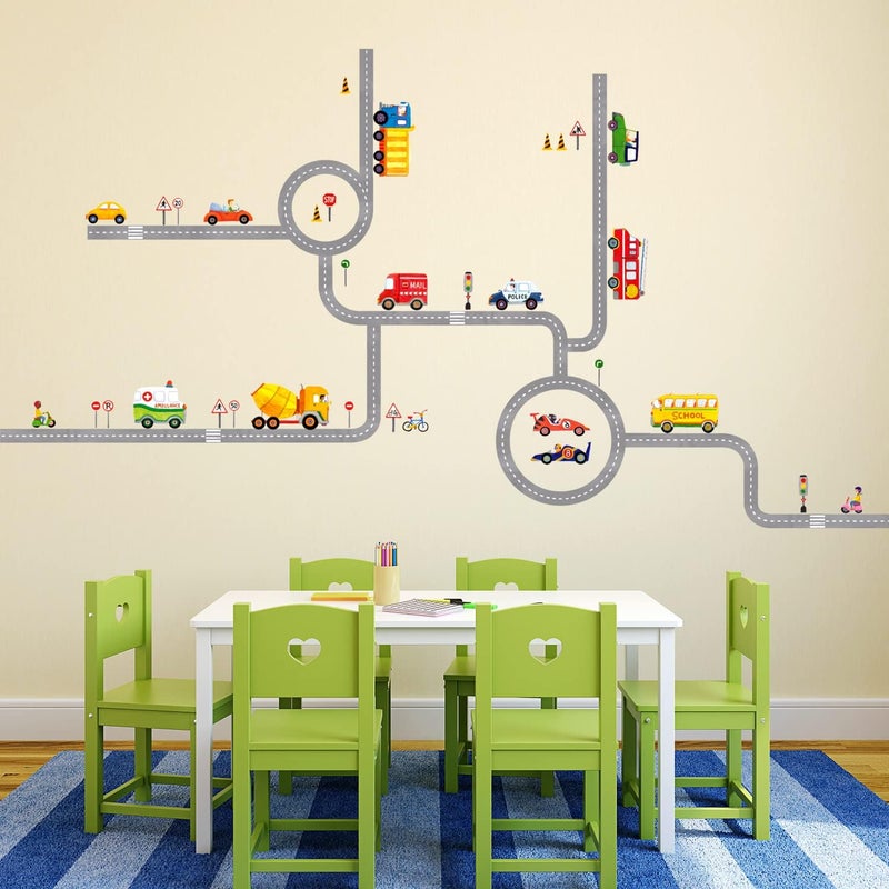 BPA The Road and Cars Kids Wall Decals Wall Stickers Peel and Stick Removable Wall Stickers for Kids Nursery Bedroom Living Room (Large) - Image 3