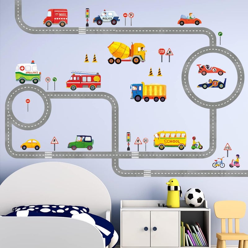 BPA The Road and Cars Kids Wall Decals Wall Stickers Peel and Stick Removable Wall Stickers for Kids Nursery Bedroom Living Room (Large) - Image 1