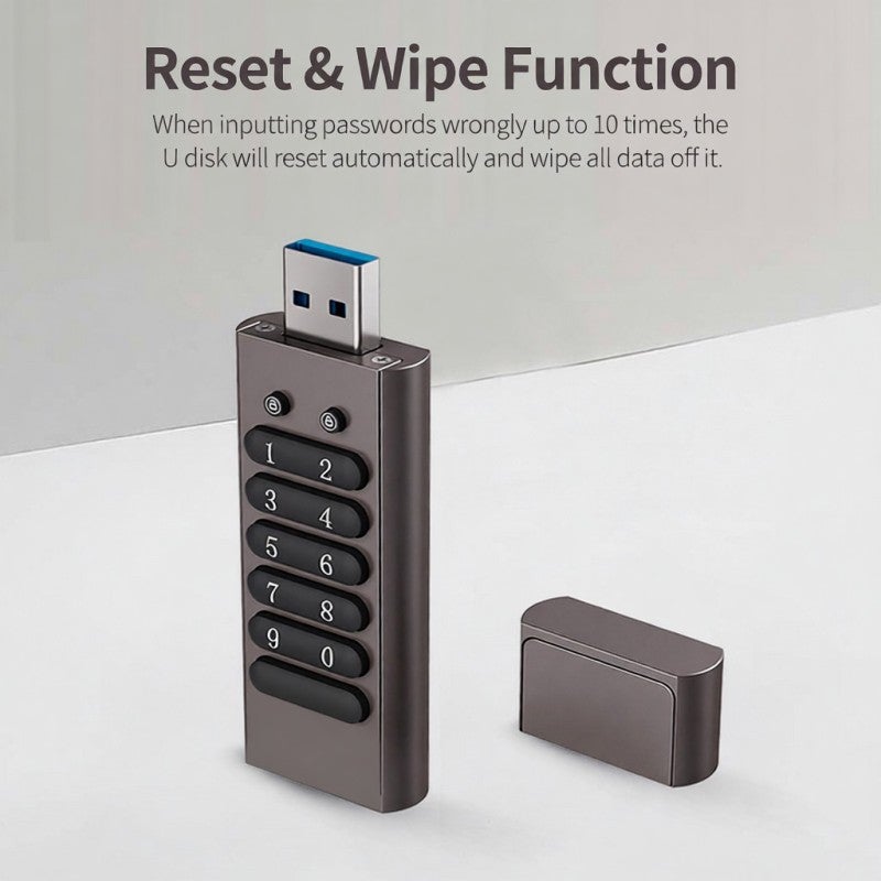 محرك أقراص فلاش محمي بكلمة مرور بسعة 128 جيجابايت ، ذاكرة USB 3.0 بأمان عالي بخوارزمية AES 256 بت - وظيفة إعادة الضبط ومسح والقفل التلقائي ، إلغاء القفل بواسطة زر أكثر أمانًا لحماية البيانات - Image 4
