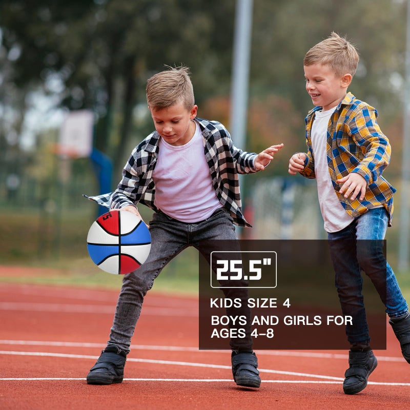 KUYOTQ Kids Youth Size 4 (25.5") Basketball Premium Rubber Outdoor Youth Indoor Outdoor for Boys Girls Teen Game Sports Basketball Gifts (Deflated,Red White Blue) - Image 4