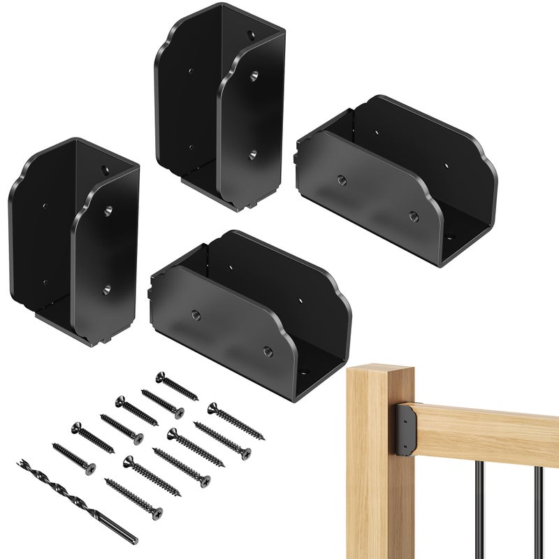 BYMECOST 4PCS 201 Stainless Steel Deck Railing Bracket Connectors,Wood Post Deck Rail Bracket for 2"x4" (Actual 1.5"x3.5"),Wood Post Deck Rail Bracket to Handrail,Fence Railing Brackets,Barn and Beam(4pc-90Â°) - Image 1