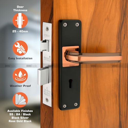 Duke Mortise Steel Door Lock Black & Rose Gold | Mortice Door Locks for Home, Living Room, Hotel - Image 2