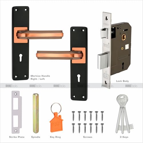 Duke Mortise Steel Door Lock Black & Rose Gold | Mortice Door Locks for Home, Living Room, Hotel - Image 3
