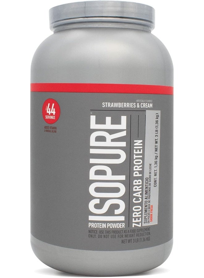 Isopure بروتين مصل اللبن بدون كربوهيدرات، بنكهة الفراولة، 3 باوند - Image 1